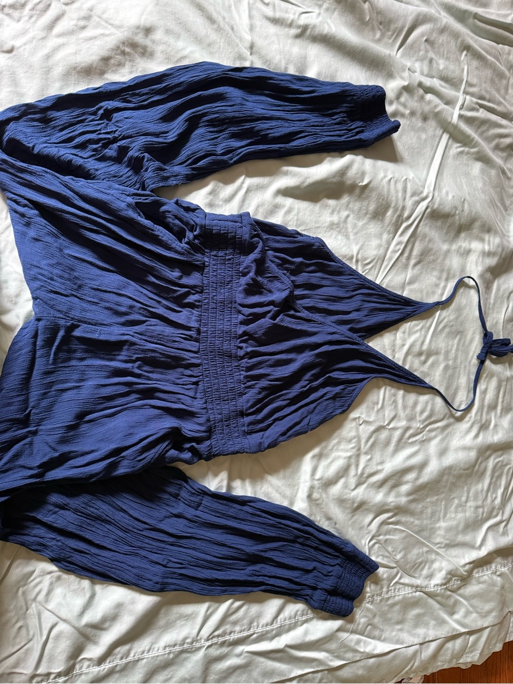 Prana Deep Navy Textured Halter Jumpsuit
